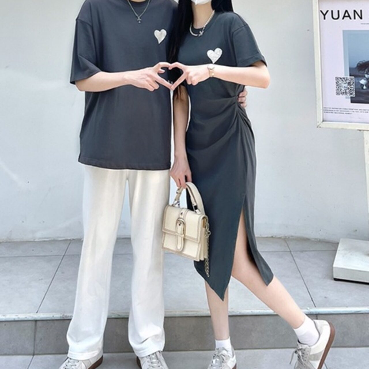 トレンドデザイン ハート カップルTシャツ＆ワンピース