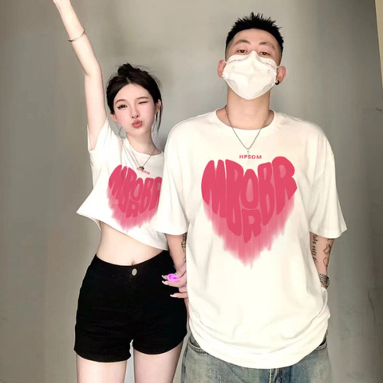 同色系 カップルTシャツ（高級感のトレンド半袖・七夕にも◎）