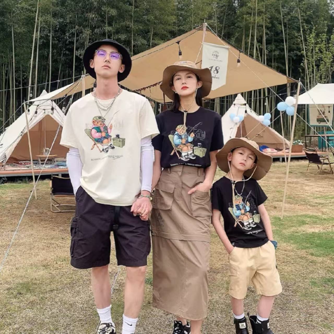 親子ペアルック アウトドアベアーTシャツ